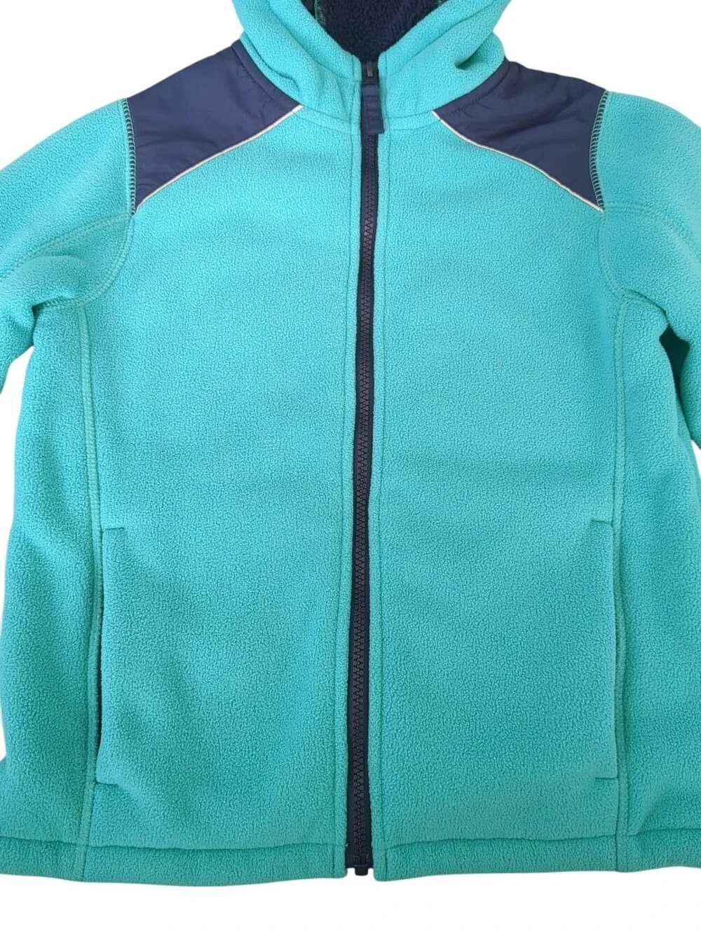 Lands' End Girls Hooded Fleece Jacket Sherpa Lined Turquoise Blue Size S/8